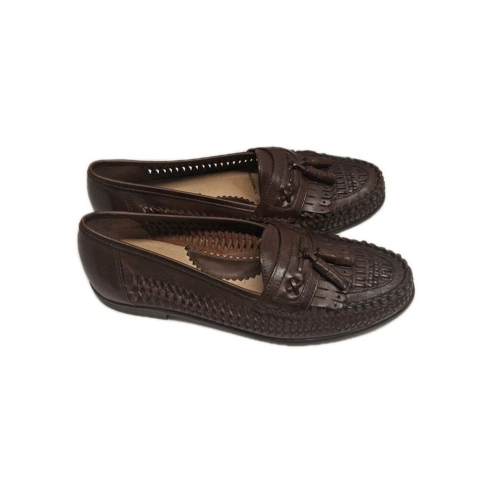 STACY ADAMS 25349 BROWN TASSELED WOVEN LEATHER SLIP ON MENS Size 9 SHOES